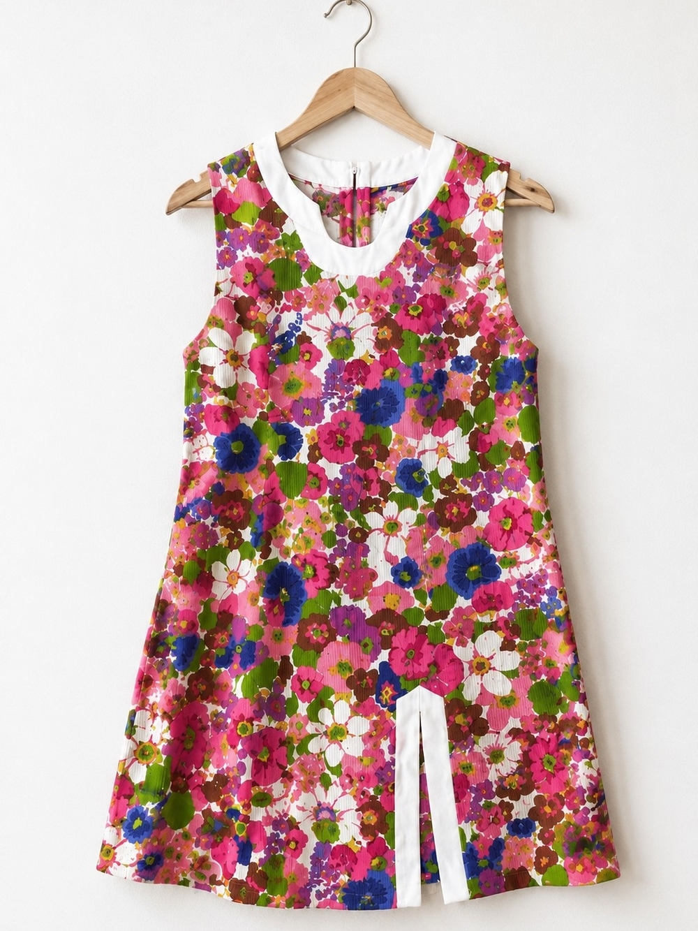 Vintage 1960s Mod Floral Shift Dress | Pink Psychedelic Flower Print Sleeveless - Picture 3 of 7